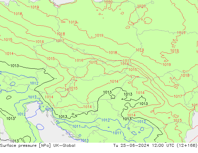 Surface pressure UK-Global Tu 25.06.2024 12 UTC