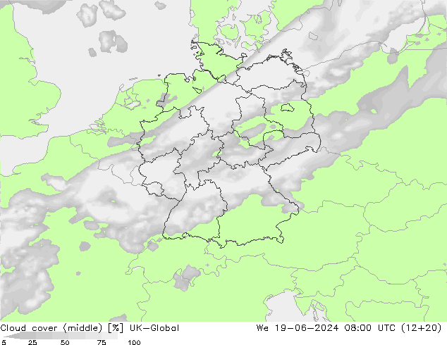 Cloud cover (middle) UK-Global We 19.06.2024 08 UTC