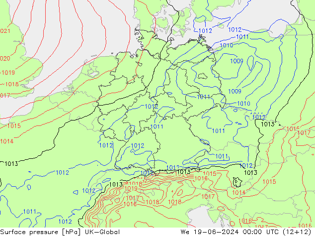 Atmosférický tlak UK-Global St 19.06.2024 00 UTC
