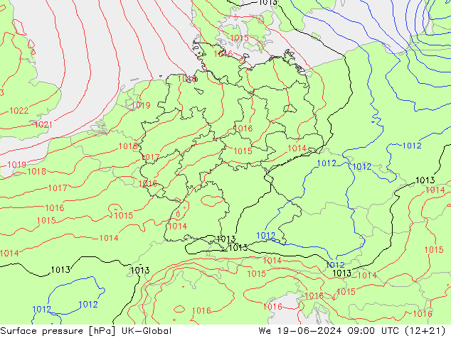 Surface pressure UK-Global We 19.06.2024 09 UTC