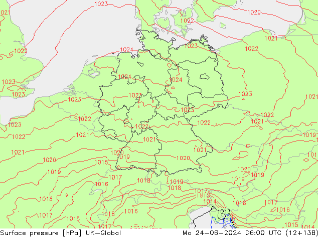 Surface pressure UK-Global Mo 24.06.2024 06 UTC