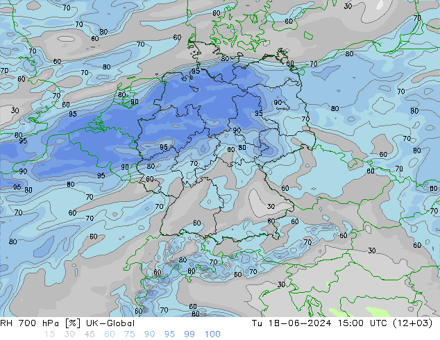 Humidité rel. 700 hPa UK-Global mar 18.06.2024 15 UTC