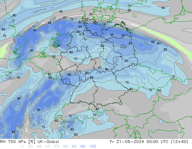 RH 700 гПа UK-Global пт 21.06.2024 00 UTC