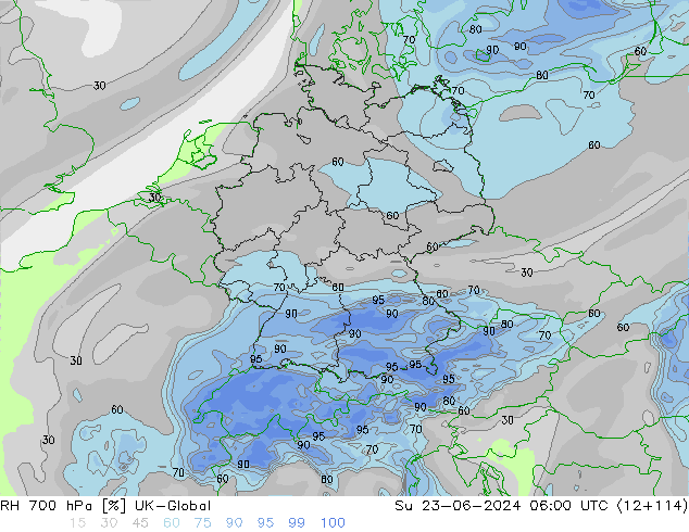 RH 700 hPa UK-Global Su 23.06.2024 06 UTC