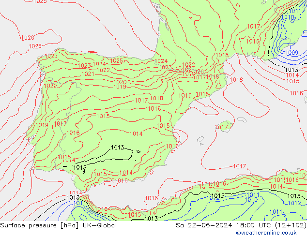Surface pressure UK-Global Sa 22.06.2024 18 UTC