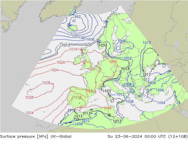 Luchtdruk (Grond) UK-Global zo 23.06.2024 00 UTC