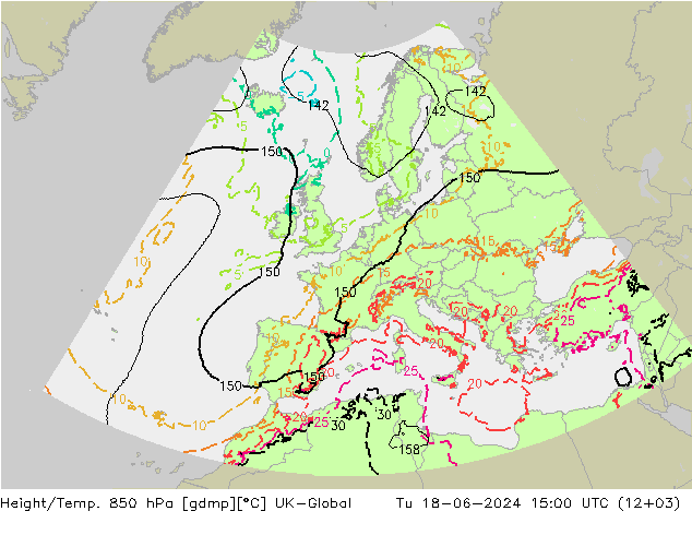 Height/Temp. 850 hPa UK-Global wto. 18.06.2024 15 UTC