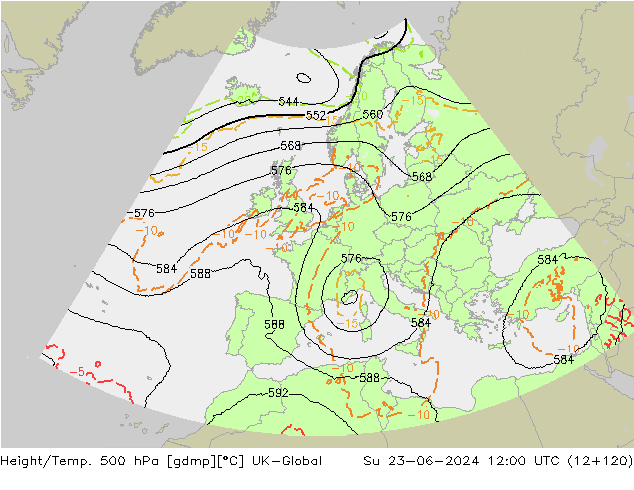 Géop./Temp. 500 hPa UK-Global dim 23.06.2024 12 UTC