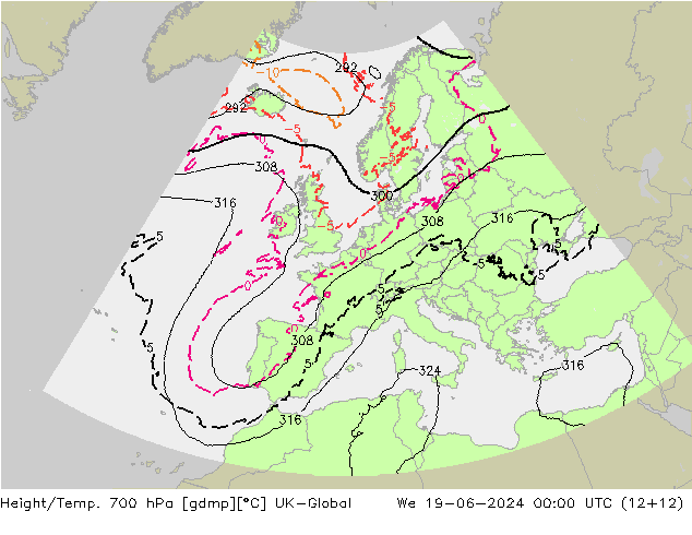 Geop./Temp. 700 hPa UK-Global mié 19.06.2024 00 UTC