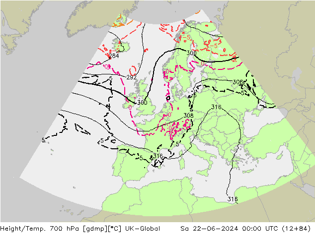 Height/Temp. 700 hPa UK-Global  22.06.2024 00 UTC