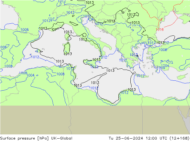 Surface pressure UK-Global Tu 25.06.2024 12 UTC