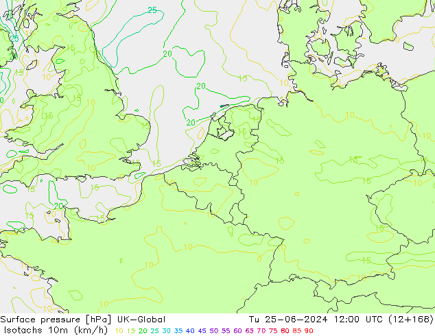 Isotachs (kph) UK-Global Út 25.06.2024 12 UTC