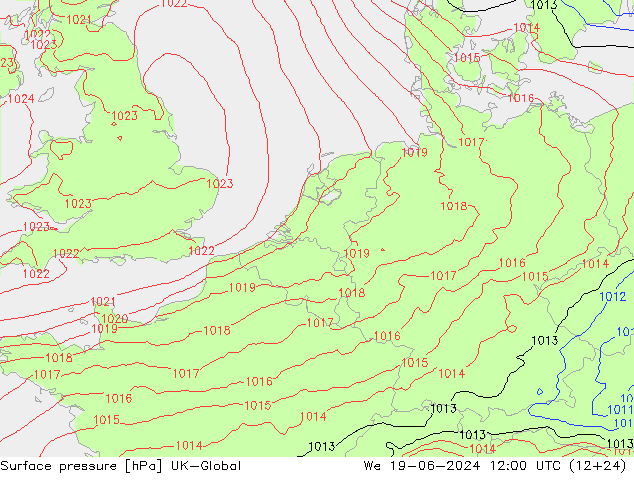 地面气压 UK-Global 星期三 19.06.2024 12 UTC