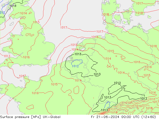 Surface pressure UK-Global Fr 21.06.2024 00 UTC