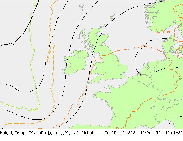 Height/Temp. 500 hPa UK-Global mar 25.06.2024 12 UTC