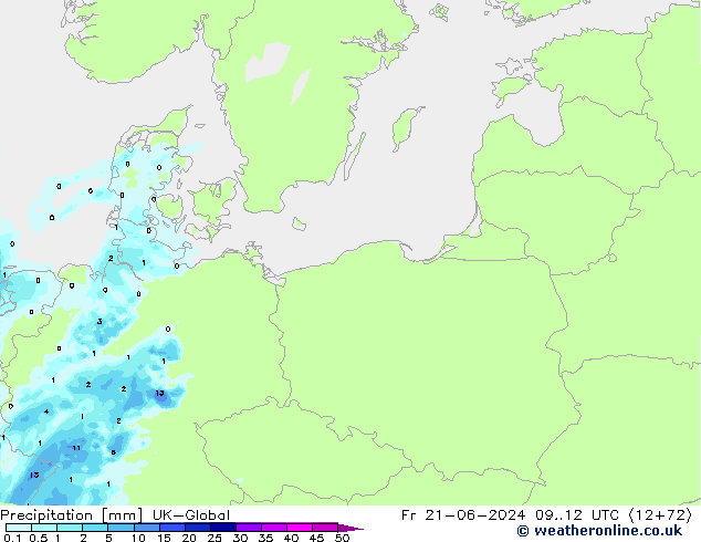 Precipitazione UK-Global ven 21.06.2024 12 UTC