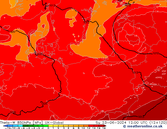 Theta-W 850hPa UK-Global Ne 23.06.2024 12 UTC