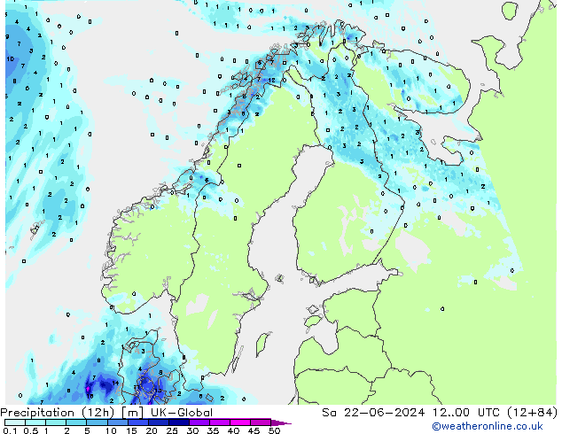 Precipitation (12h) UK-Global Sa 22.06.2024 00 UTC