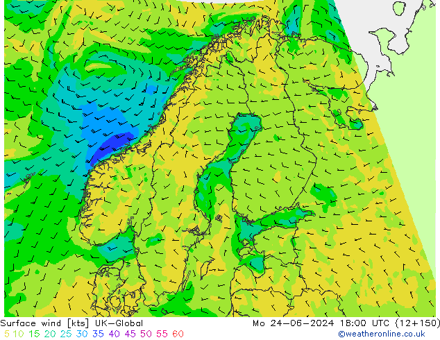 Surface wind UK-Global Mo 24.06.2024 18 UTC