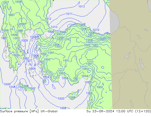 Surface pressure UK-Global Su 23.06.2024 12 UTC