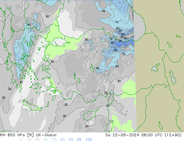 RH 850 hPa UK-Global So 22.06.2024 06 UTC