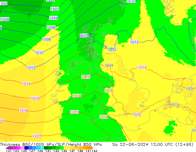 Thck 850-1000 hPa UK-Global so. 22.06.2024 12 UTC