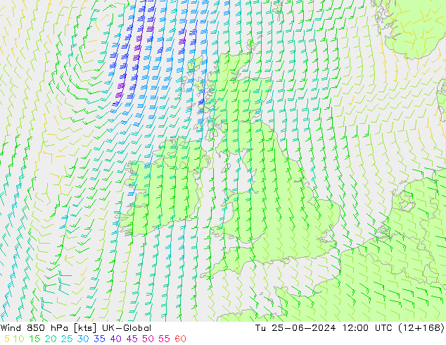 Rüzgar 850 hPa UK-Global Sa 25.06.2024 12 UTC