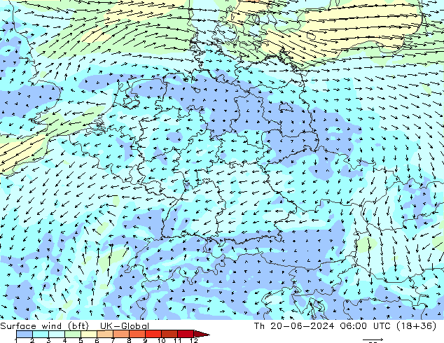 Bodenwind (bft) UK-Global Do 20.06.2024 06 UTC