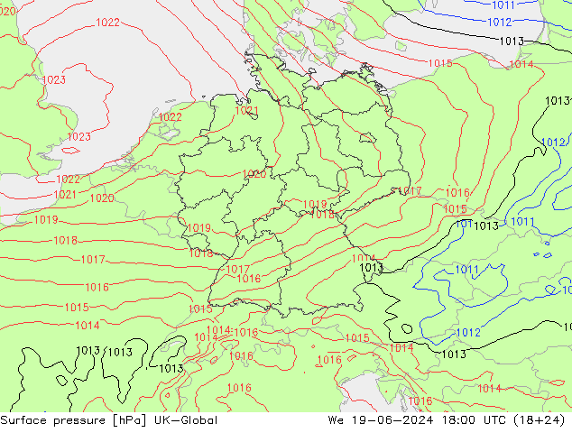 pressão do solo UK-Global Qua 19.06.2024 18 UTC
