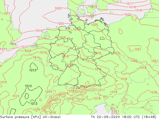 Surface pressure UK-Global Th 20.06.2024 18 UTC