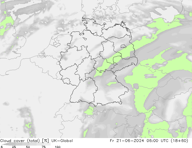 Cloud cover (total) UK-Global Fr 21.06.2024 06 UTC