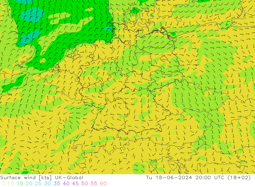 Vent 10 m UK-Global mar 18.06.2024 20 UTC