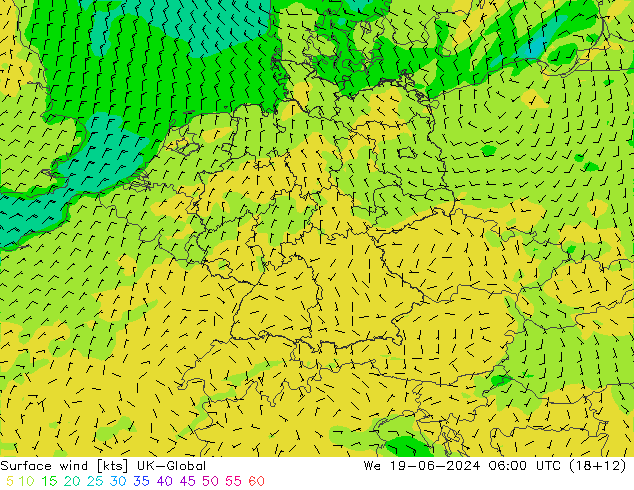 Surface wind UK-Global We 19.06.2024 06 UTC