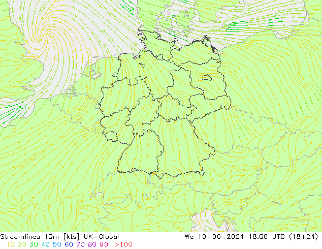 Stromlinien 10m UK-Global Mi 19.06.2024 18 UTC