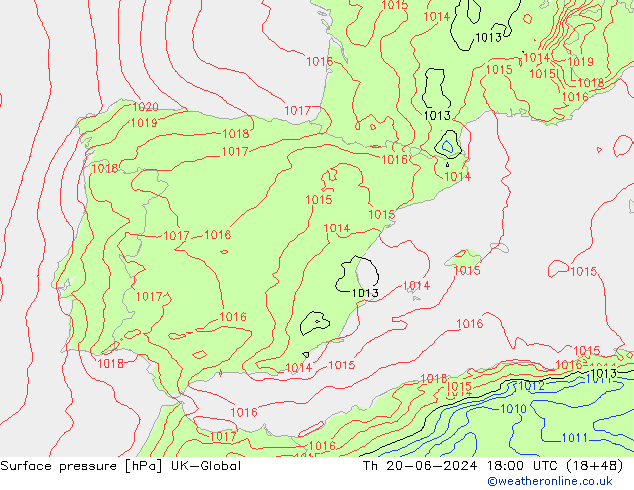 Surface pressure UK-Global Th 20.06.2024 18 UTC