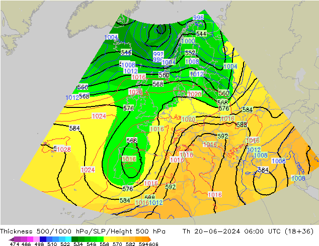 Dikte 500-1000hPa UK-Global do 20.06.2024 06 UTC