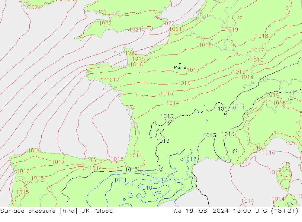 pressão do solo UK-Global Qua 19.06.2024 15 UTC