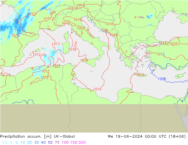 Precipitation accum. UK-Global ср 19.06.2024 00 UTC