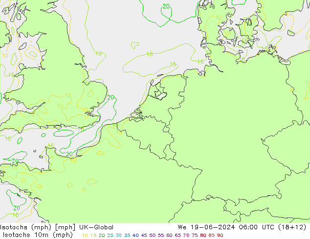 Isotachen (mph) UK-Global Mi 19.06.2024 06 UTC