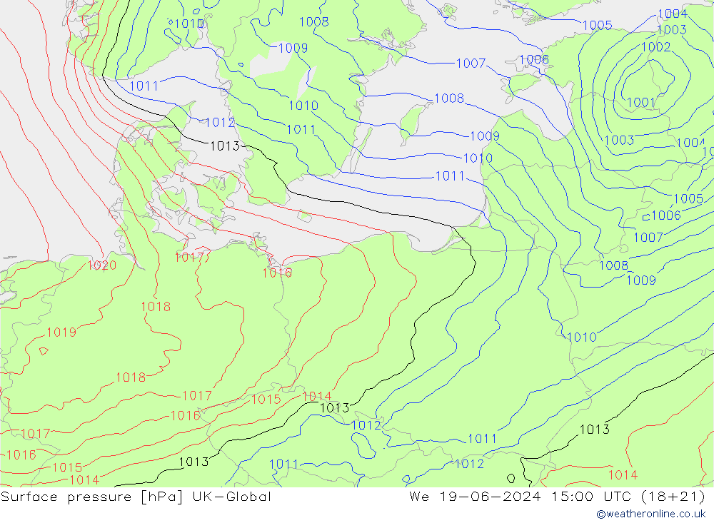 Luchtdruk (Grond) UK-Global wo 19.06.2024 15 UTC