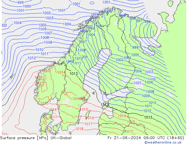 Surface pressure UK-Global Fr 21.06.2024 06 UTC