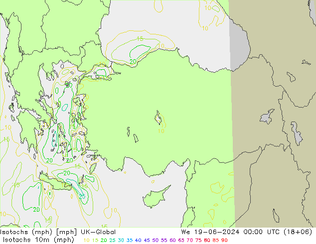 Isotachs (mph) UK-Global mer 19.06.2024 00 UTC