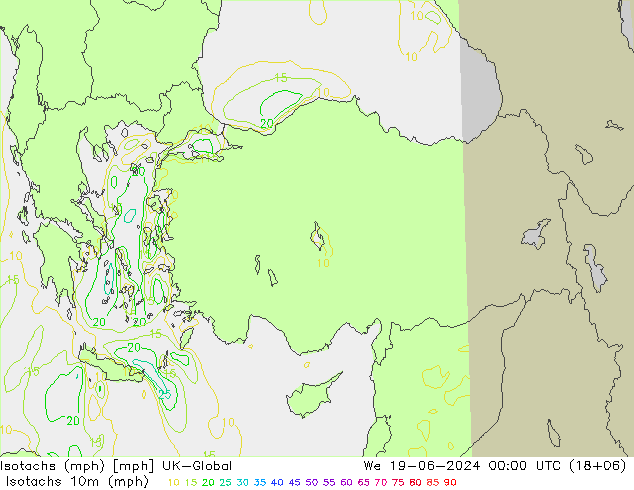 Isotachs (mph) UK-Global St 19.06.2024 00 UTC