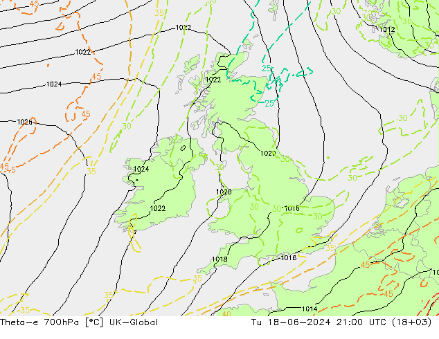 Theta-e 700hPa UK-Global mar 18.06.2024 21 UTC