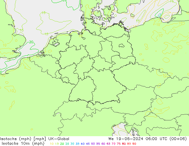 Isotachen (mph) UK-Global wo 19.06.2024 06 UTC