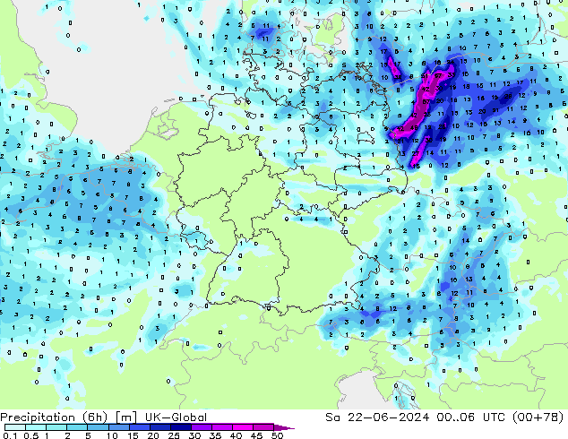 Precipitation (6h) UK-Global Sa 22.06.2024 06 UTC