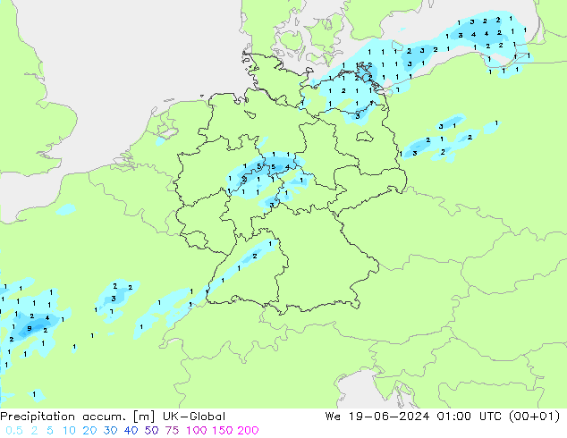 Precipitation accum. UK-Global ср 19.06.2024 01 UTC