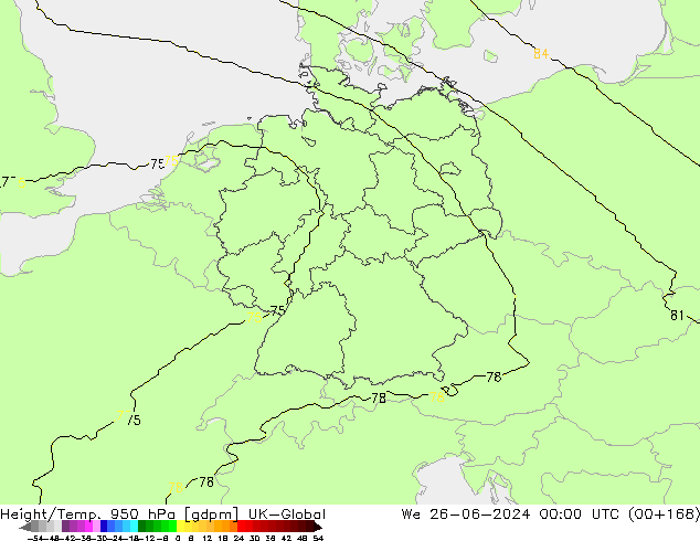 Height/Temp. 950 hPa UK-Global We 26.06.2024 00 UTC