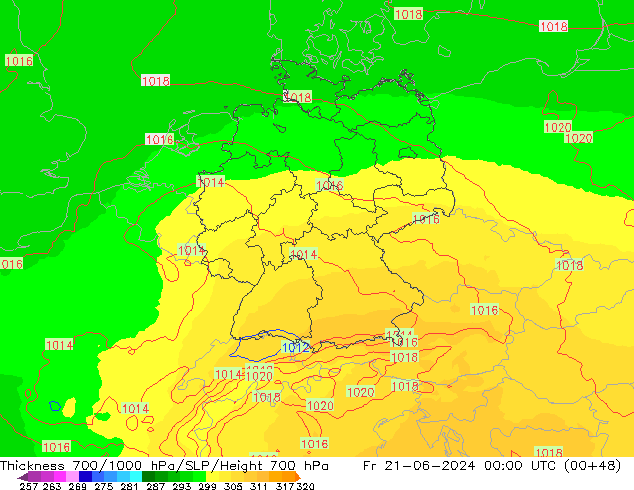 Dikte700-1000 hPa UK-Global vr 21.06.2024 00 UTC