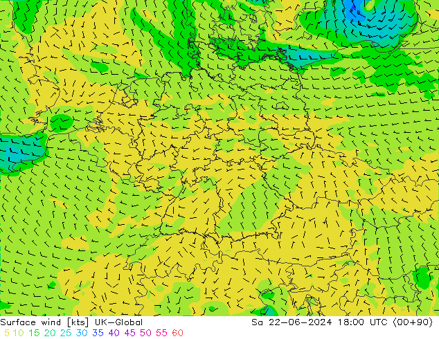 Viento 10 m UK-Global sáb 22.06.2024 18 UTC